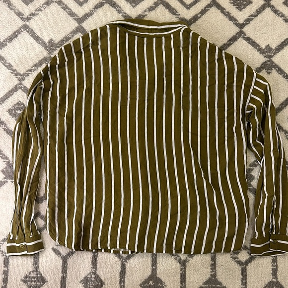 Forever 21 Striped Button-Up Long Sleeve Shirt Sz S - Green/White - Picture 3 of 7